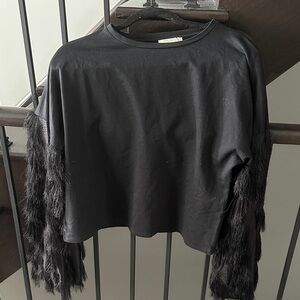 Black Fringe Sleeve Top